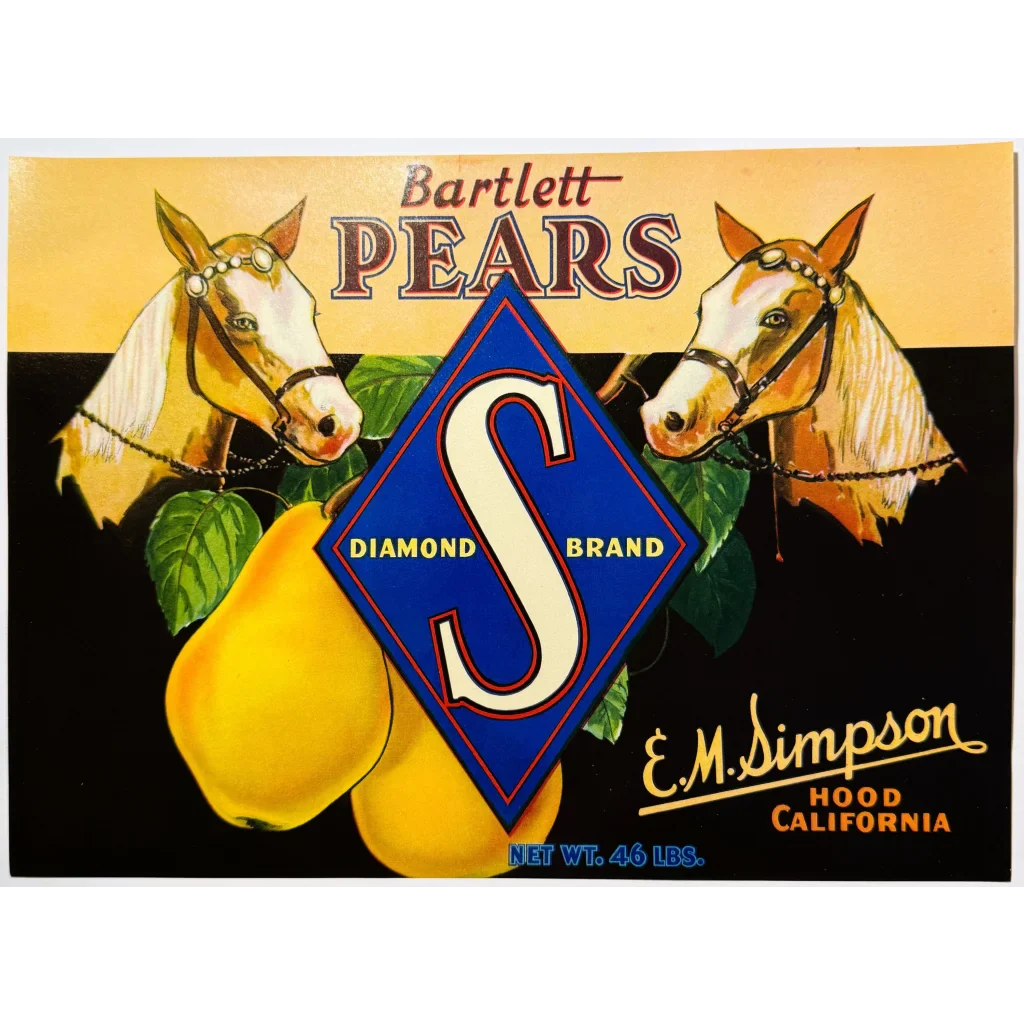Rare 1930s Diamond S Brand Bartlett Pears Crate Label Uncovered