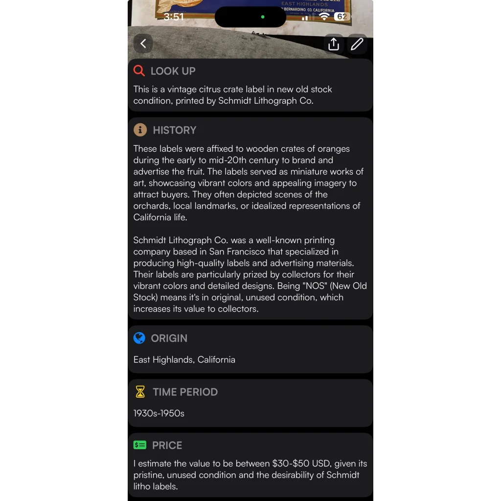 Rare Vintage 1930s Gold Buckle Orange Crate Label from California