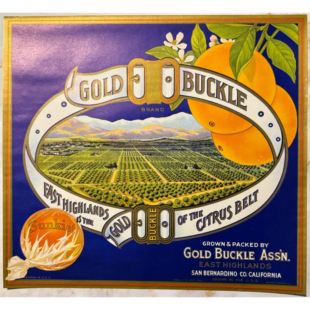 Rare Vintage 1930s Gold Buckle Orange Crate Label from California