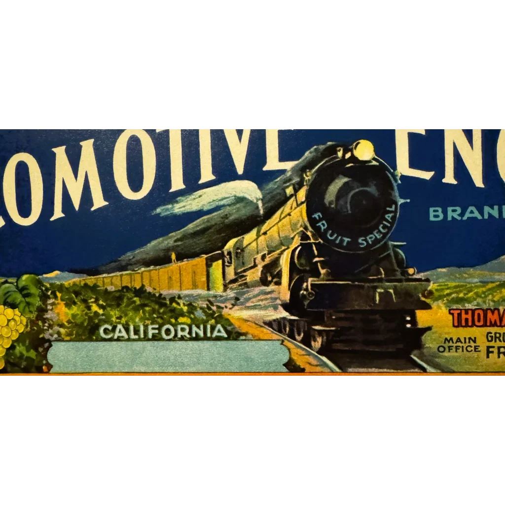 Rare 1930s Locomotive Engineer Crate Label from Fresno
