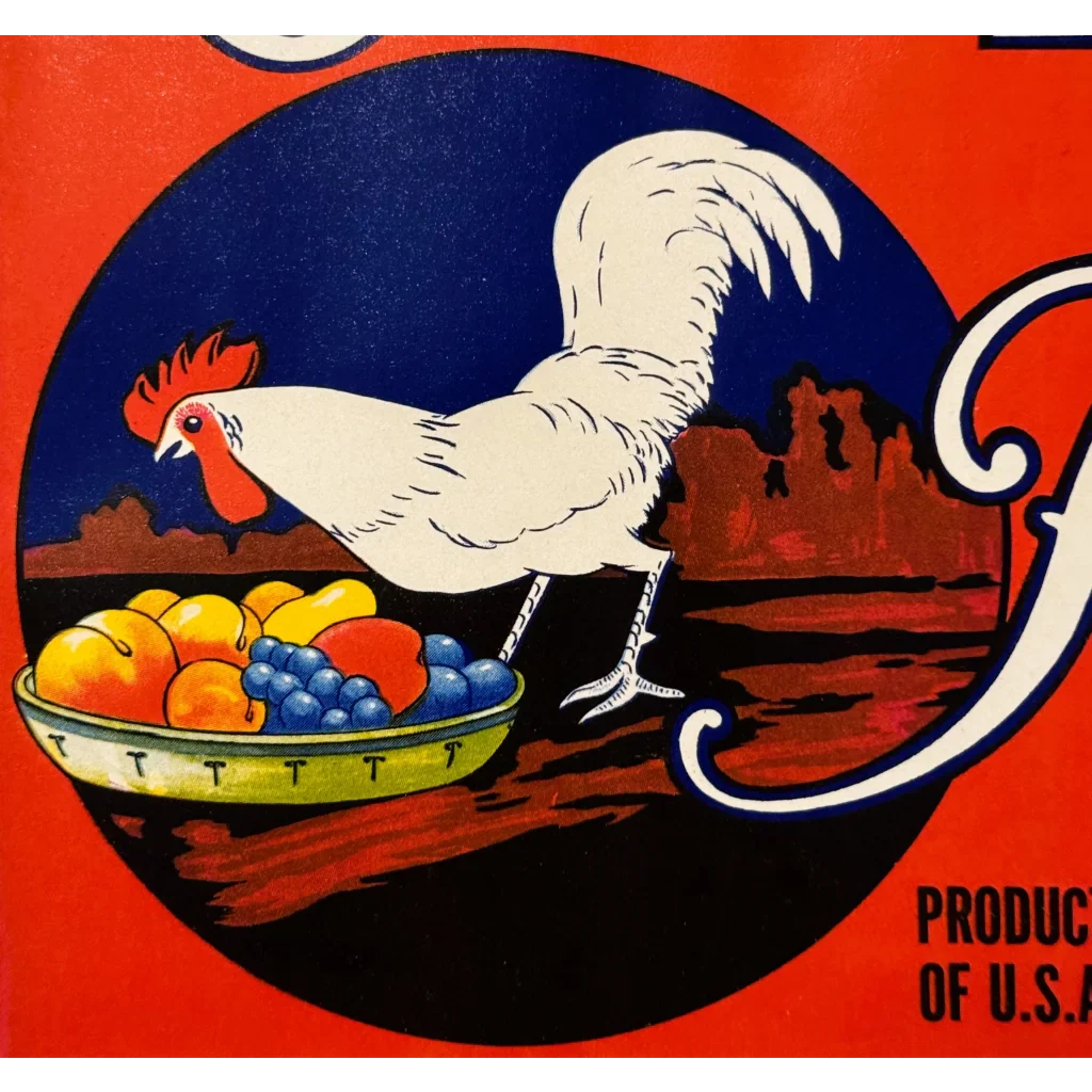 Rare 1930s Loomis Pear Label Boasts Bold Rooster Design