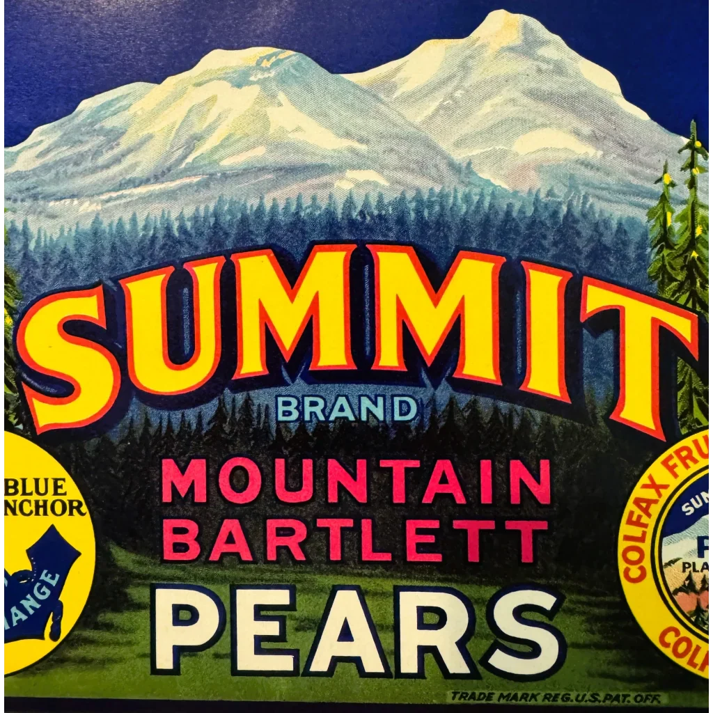 Rare 1930s Mountain Bartlett Pears Vintage Crate Label