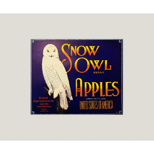 Rare 1930s Snow Owl Apple Crate Label from Yakima Washington
