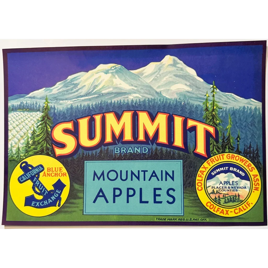 Rare 1930s Summit Mountain Apples Crate Label from California