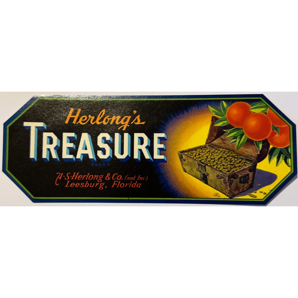 Rare 1930s Treasure Crate Label Herlong's Florida Orange Gem
