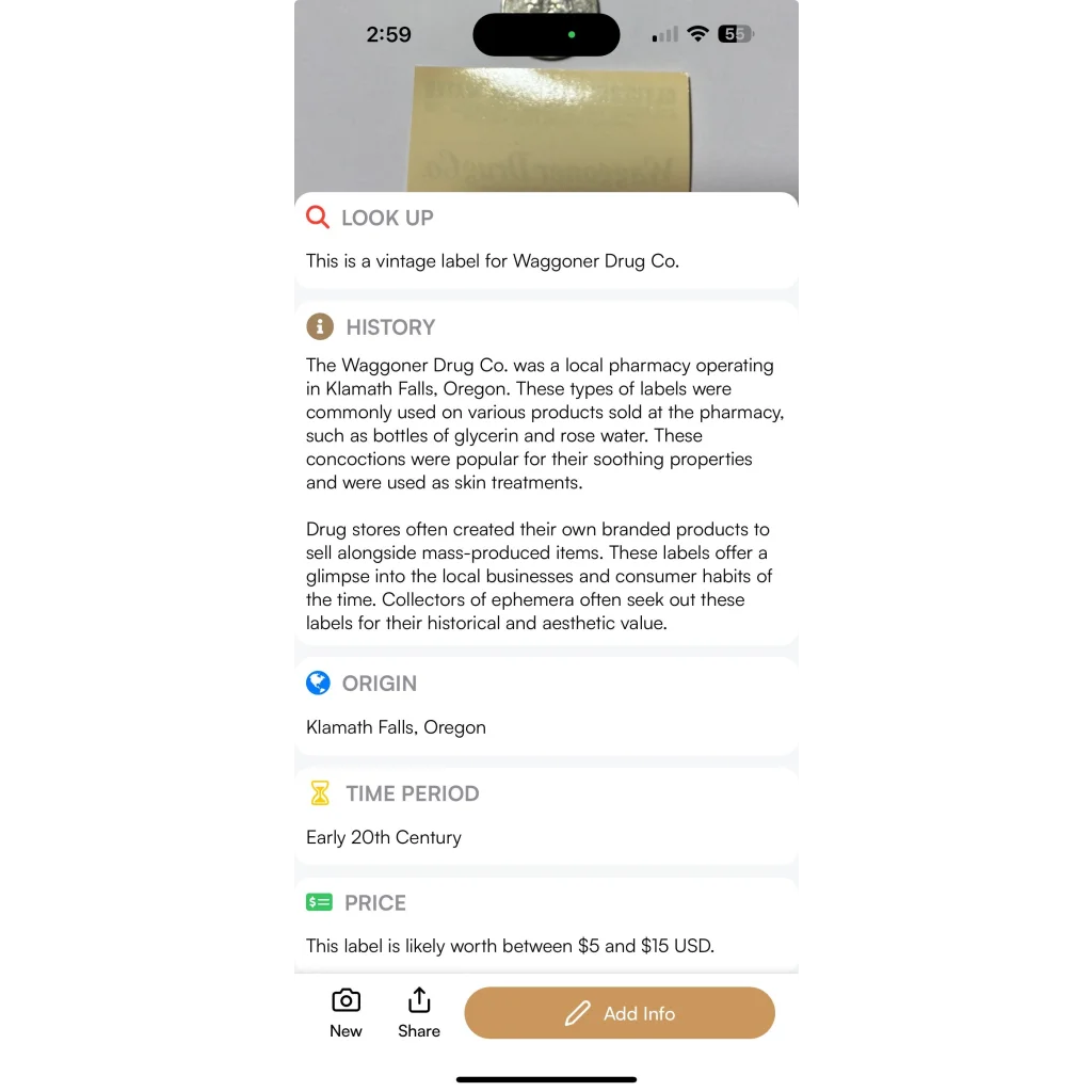 Rare 1930s Waggoner Drug Rose Water Label from Klamath Falls Oregon