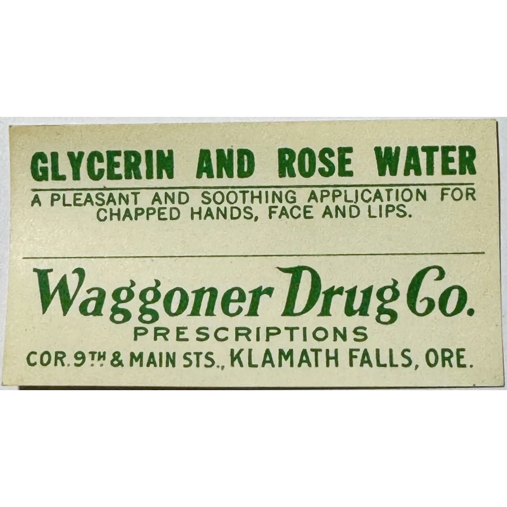 Rare 1930s Waggoner Drug Rose Water Label from Klamath Falls Oregon