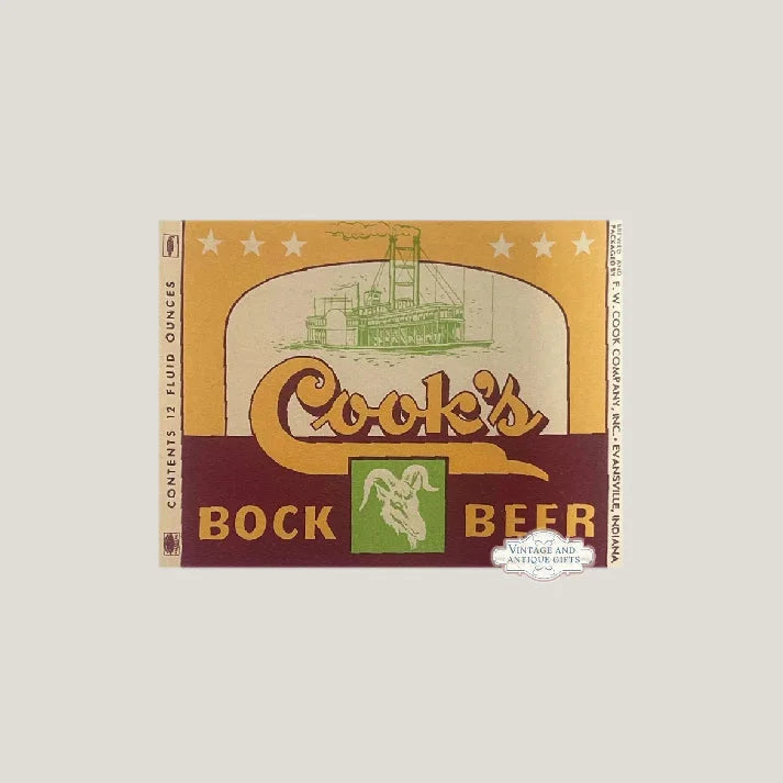 Rare 1940s Cook's Bock Beer Label with Steamboat and Goat Design