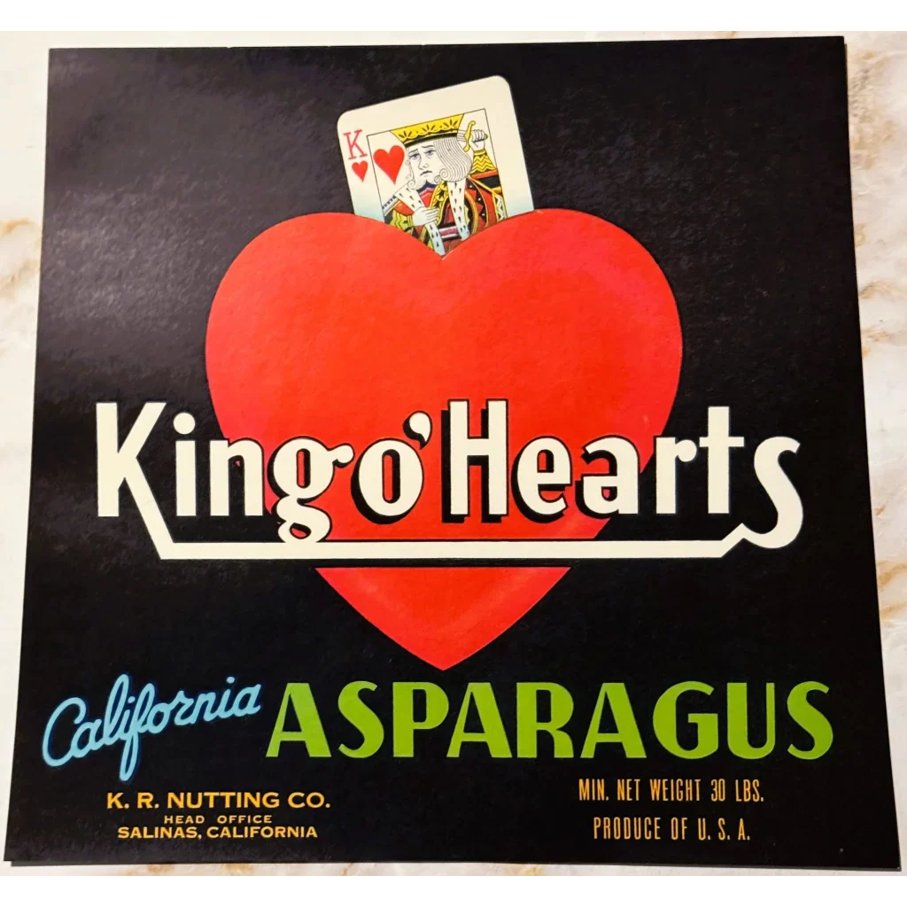 Rare 1940s King o' Hearts Asparagus Crate Label Discovered