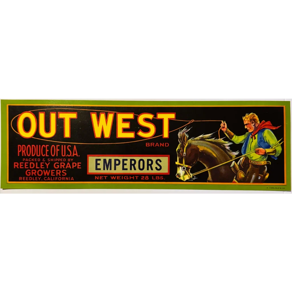 Rare 1940s Reedley Grape Growers Emperor Label Vintage Cowboy Ad