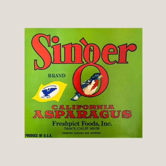 Rare 1940s Singer Asparagus Crate Label from Freshpict Foods