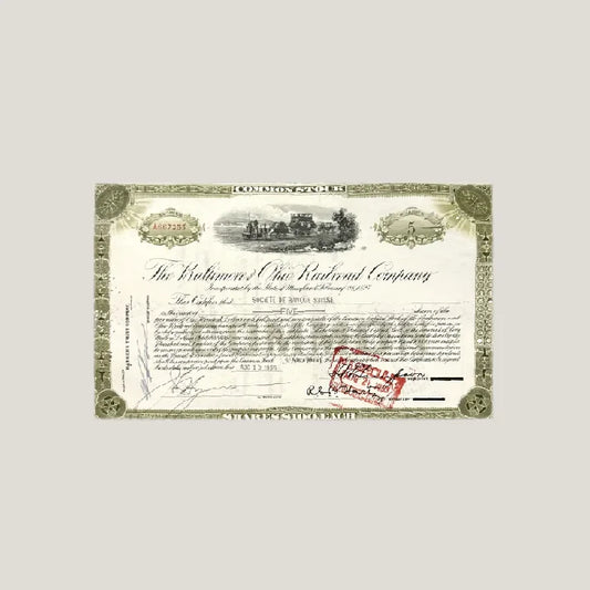 Rare 1950s B&O Railroad Stock Certificate Vintage Collectible