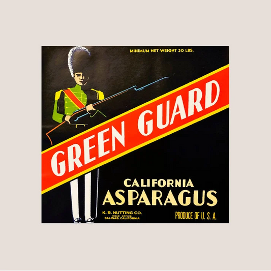 Rare 1950s Green Guard Asparagus Crate Label from California