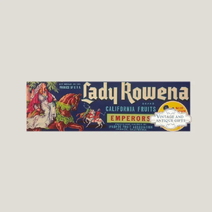 Rare 1950s Lady Rowena Antique Vintage Crate Label with Knight Duel
