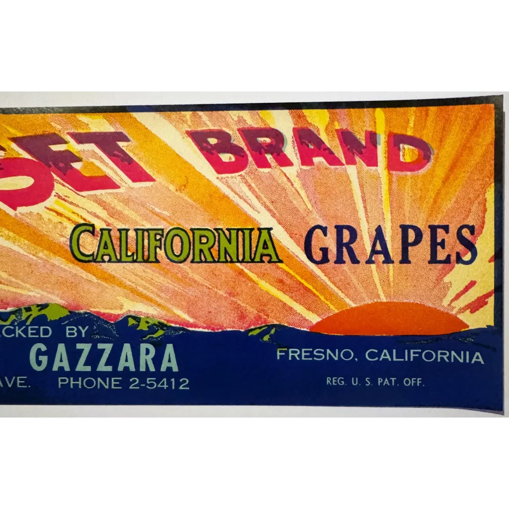 Rare 1950s San Joaquin Valley Zinfandel Grape Crate Label by Gazzara