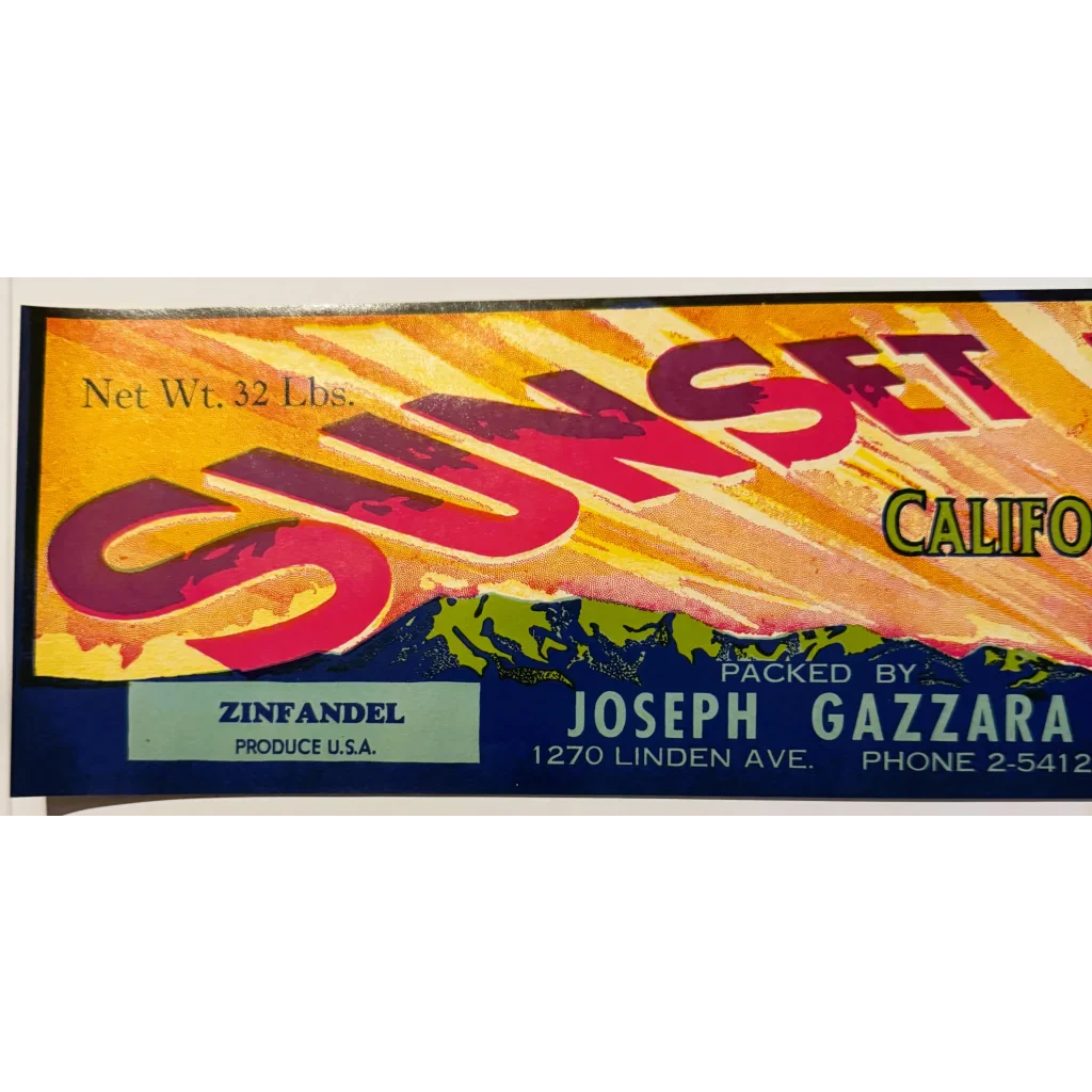 Rare 1950s San Joaquin Valley Zinfandel Grape Crate Label by Gazzara