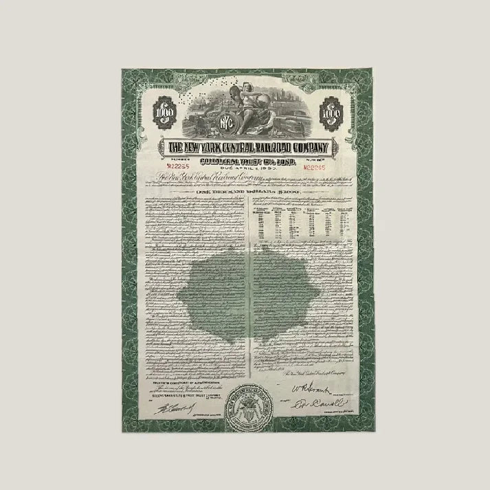 Rare 1955 New York Central Antique Vintage Bond Certificate