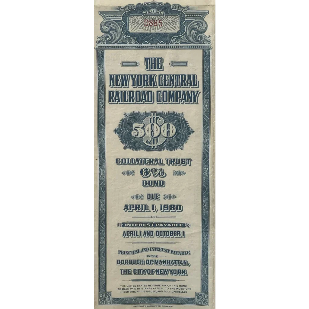 Rare 1955 New York Central Railroad Antique Vintage Gold Bond