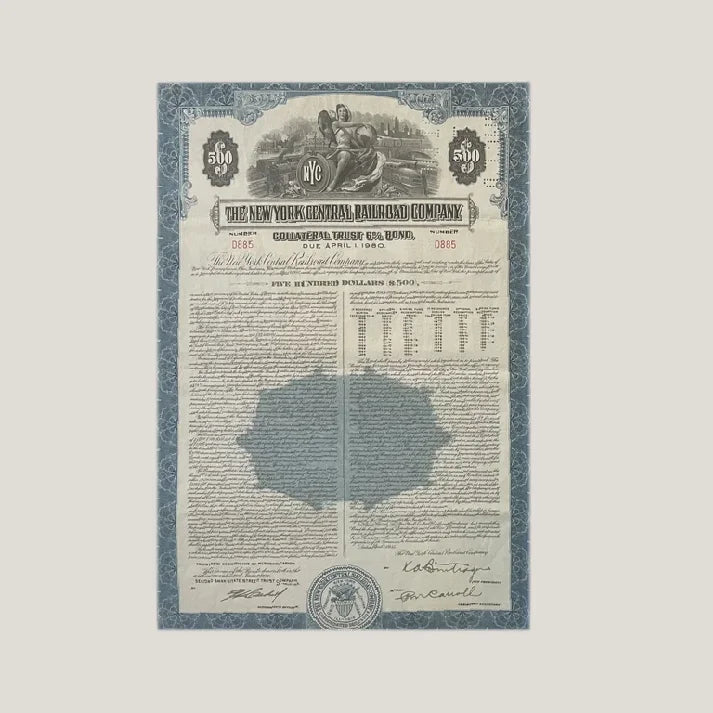 Rare 1955 New York Central Railroad Antique Vintage Gold Bond
