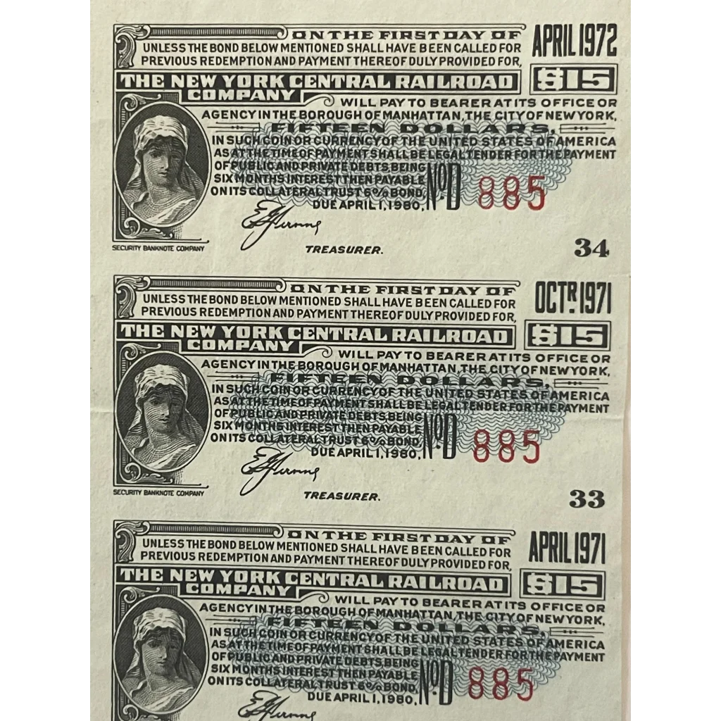 Rare 1955 New York Central Railroad Antique Vintage Gold Bond
