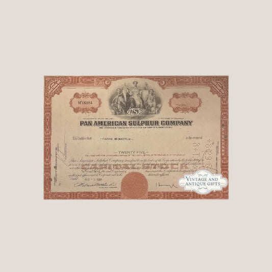 Rare 1960s Pan American Sulphur Stock Certificate From Delaware
