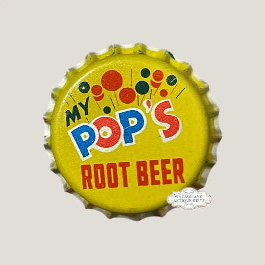 Rare 1960s My Pops Root Beer Bottle Cap with Festive Design