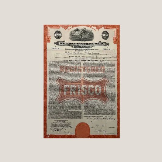 Rare 1963 St. Louis San Francisco Railway Gold Bond Certificate