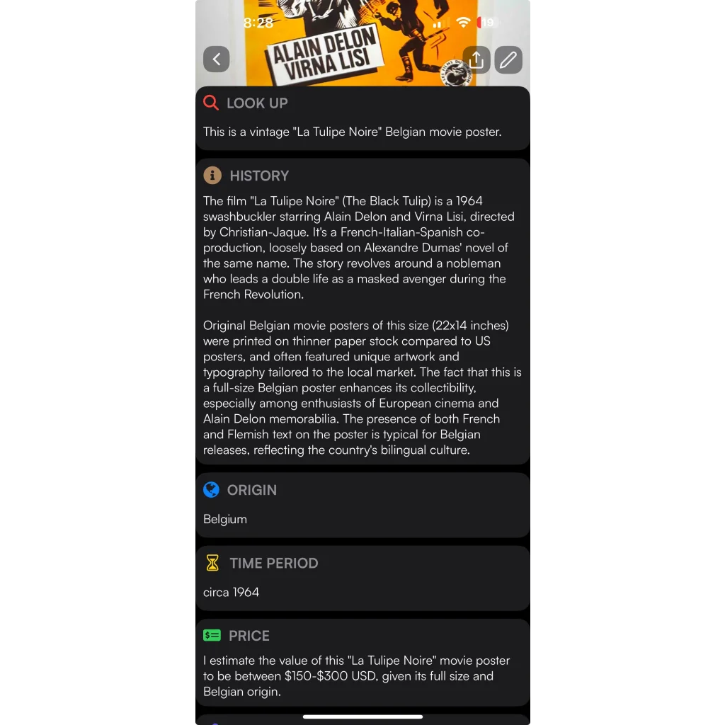 Rare 1964 Black Tulip Movie Poster Starring Alain Delon