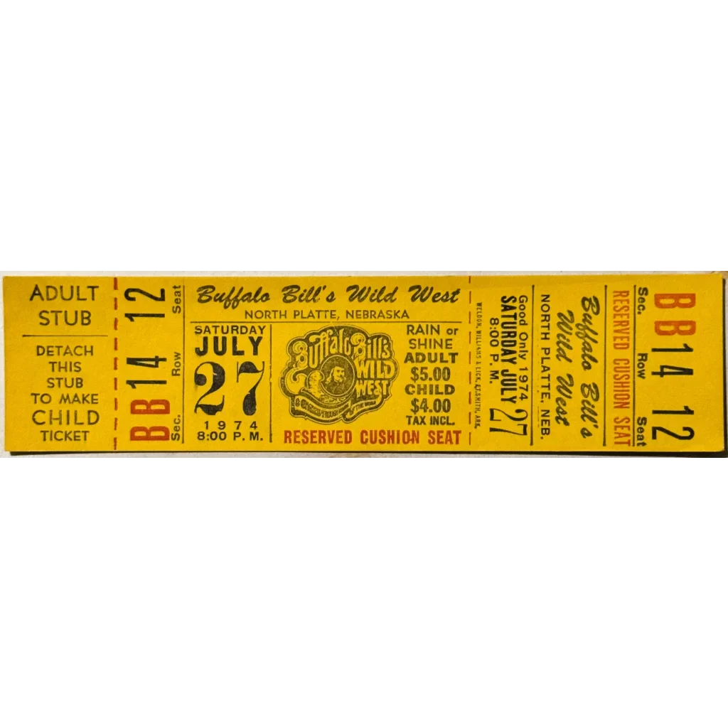 Rare 1974 Buffalo Bill's Wild West Show Ticket from North Platte