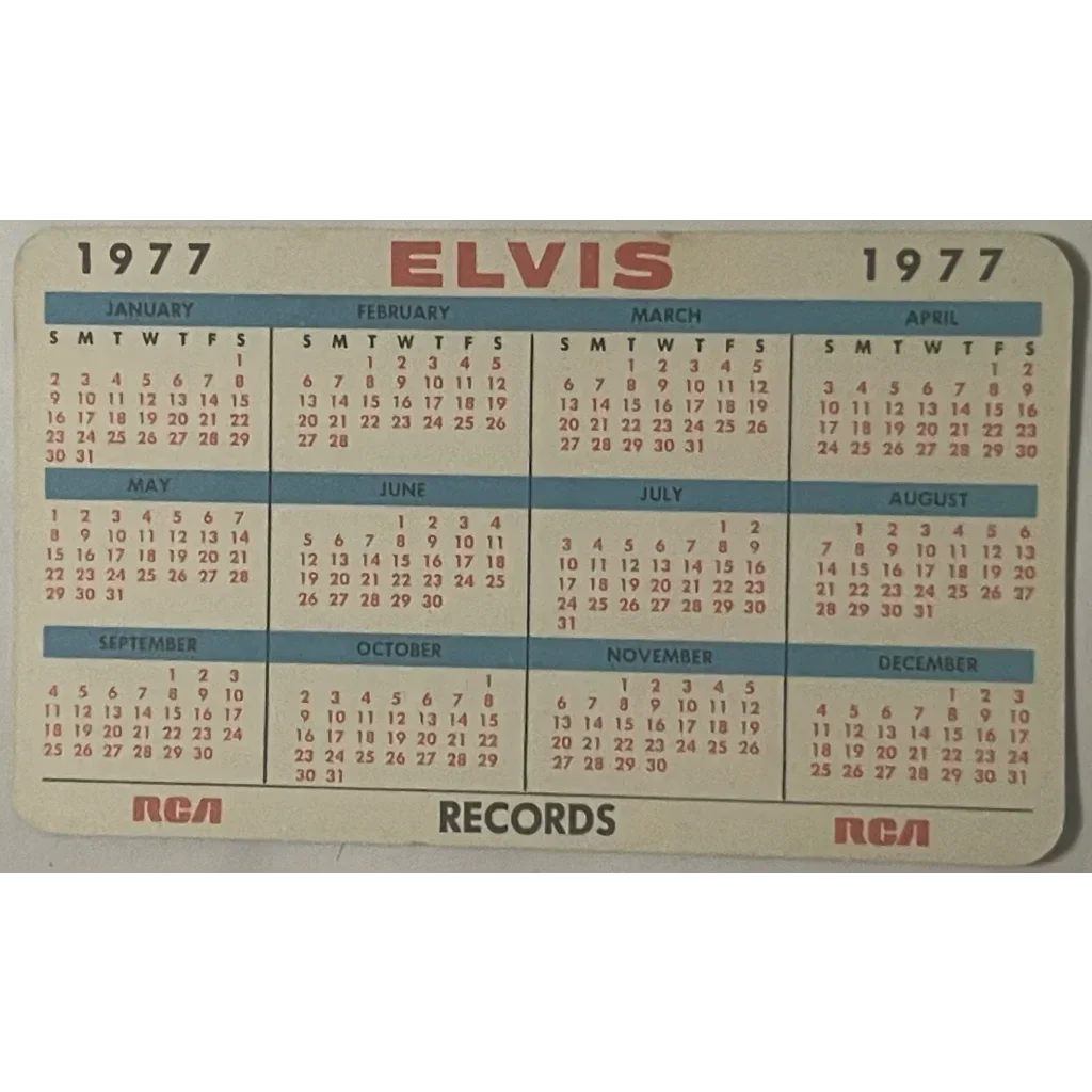 Rare 1977 Elvis Presley Card Calendar RCA Records Music Collectible