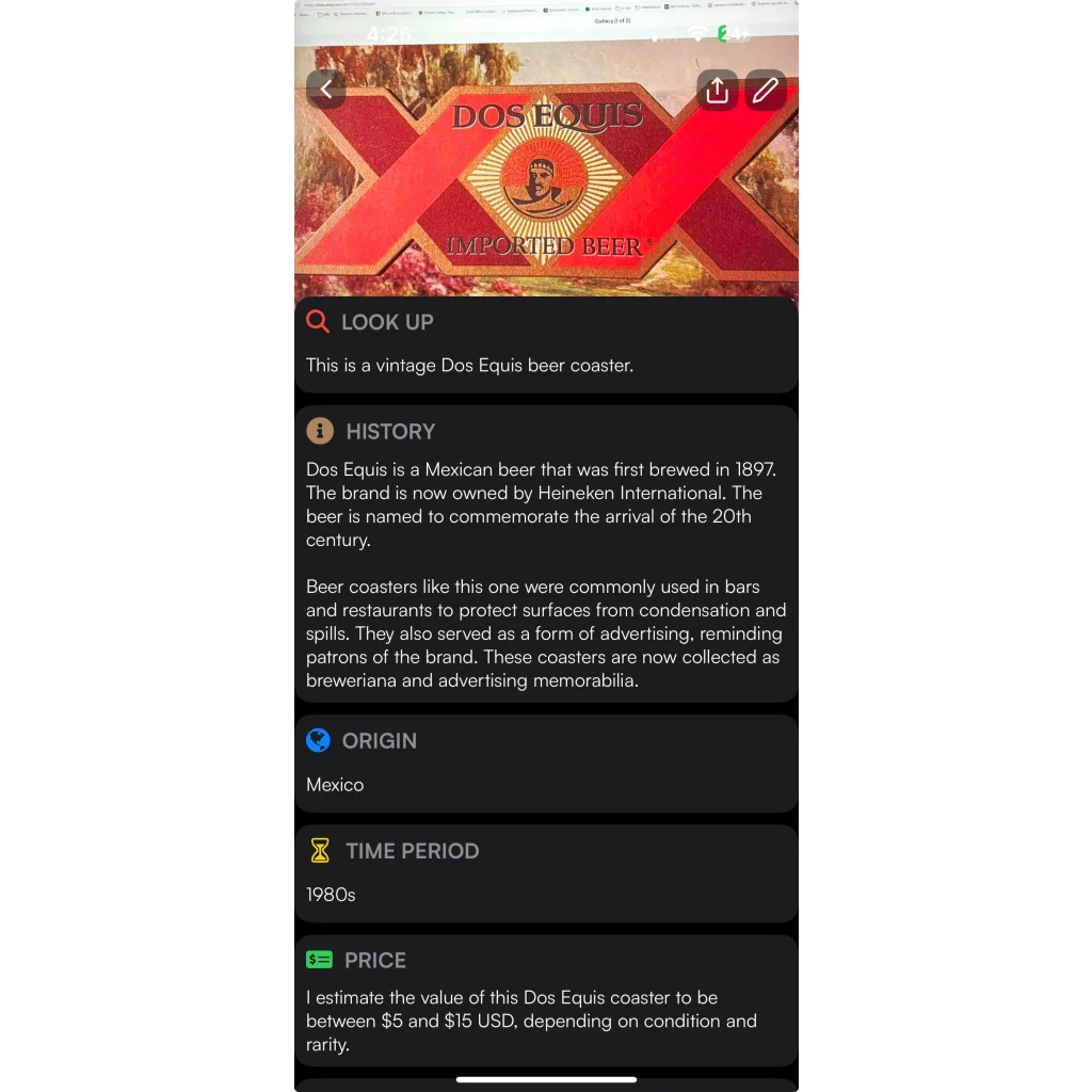 Rare 1980s Double X Dos Equis Beer Coaster Vintage Collectible