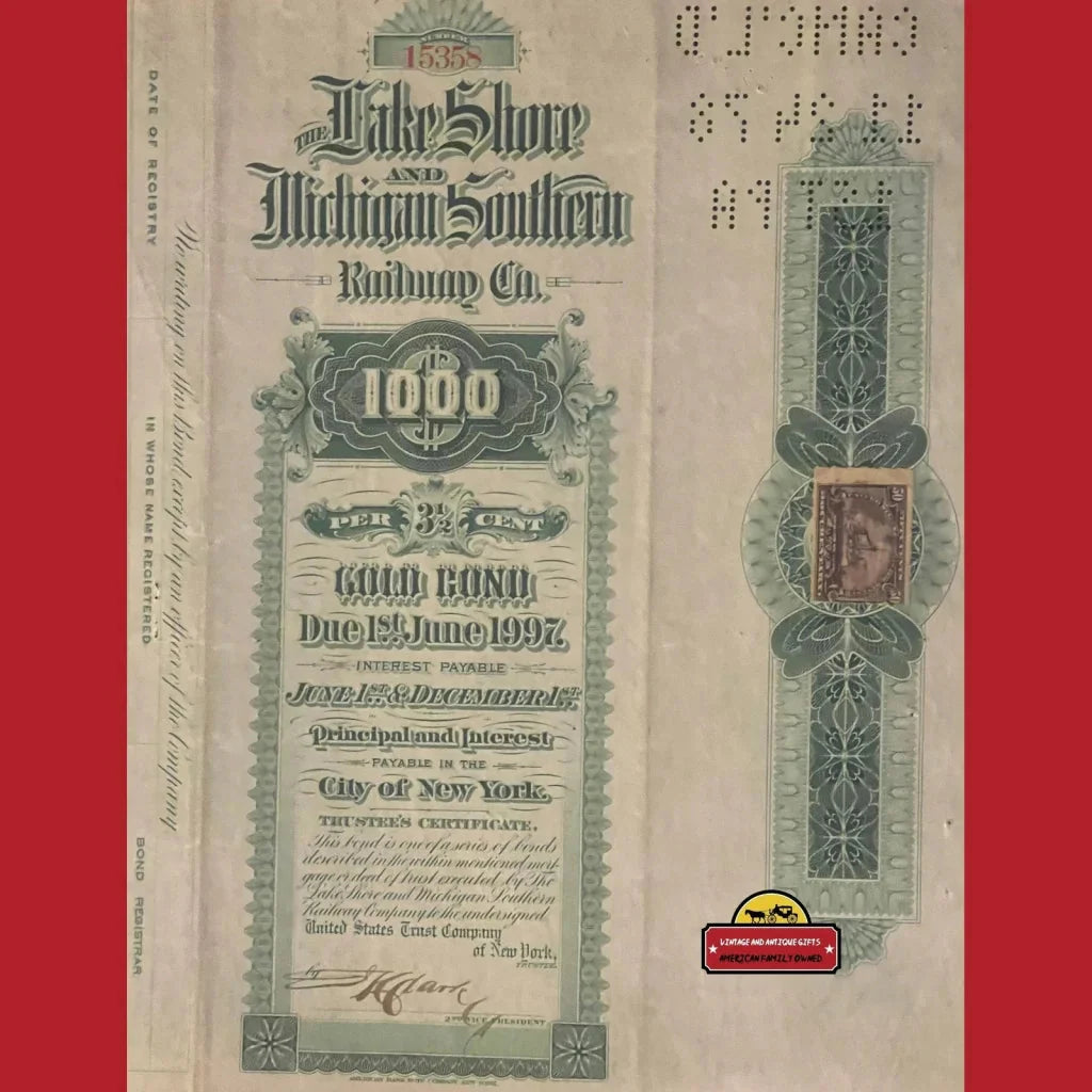 Rare 1897 Lake Shore Gold Bond Certificate Brings History to Life