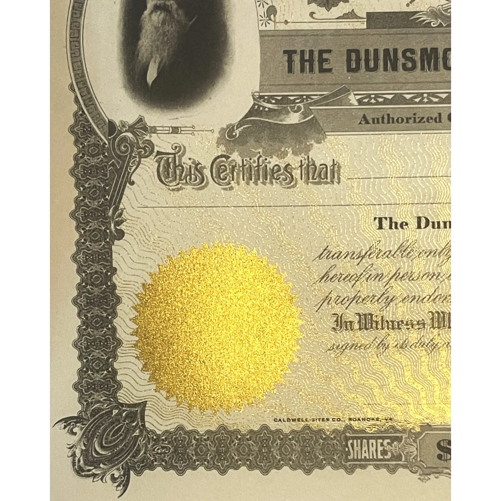 Rare Dunsmore Business College Stock Certificate from 1900s