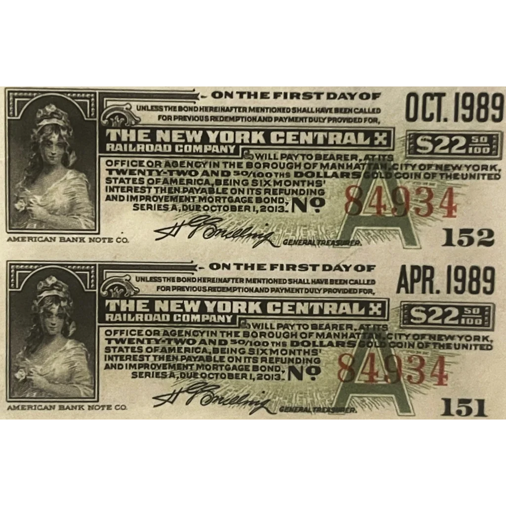 Rare 1913 New York Central Gold Bond Certificate with Grand Central