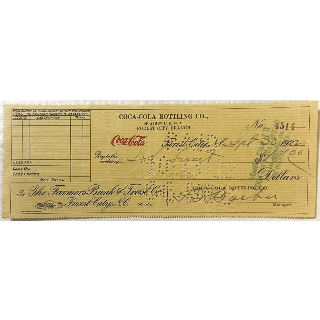 Rare Antique Coca Cola Checks from 1920s Asheville NC