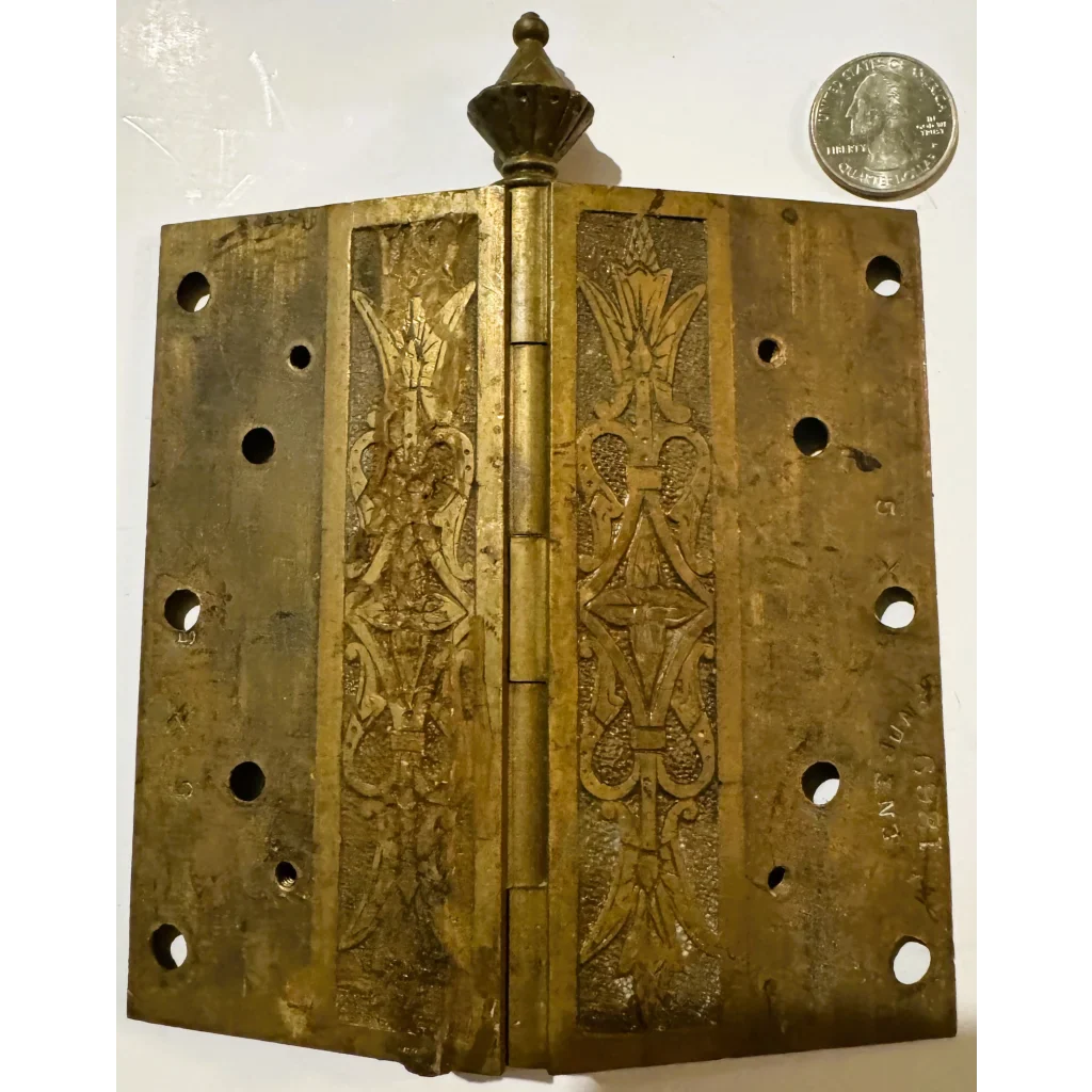 Rare Antique Ornate Door Hinge with Patent Design Victorian Charm