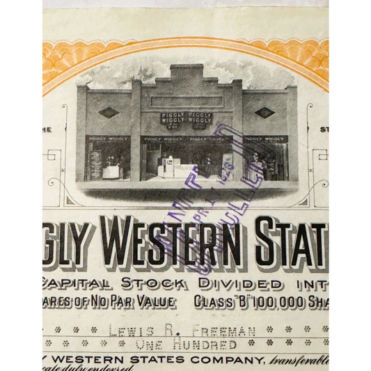 Rare Antique Piggly Wiggly Stock Certificate From 1916 Memphis