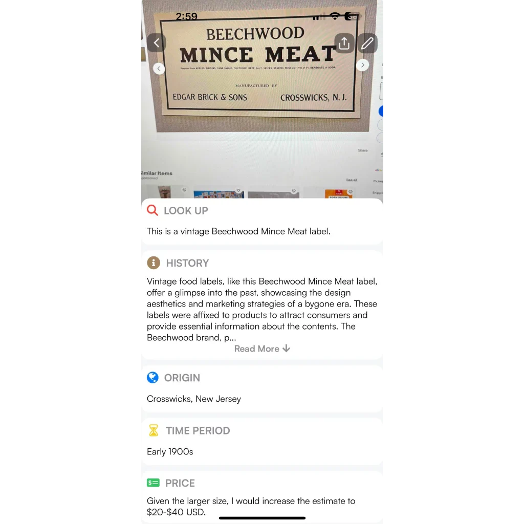 Rare Antique Vintage Beechwood Mince Meat Label Brings Nostalgia Home