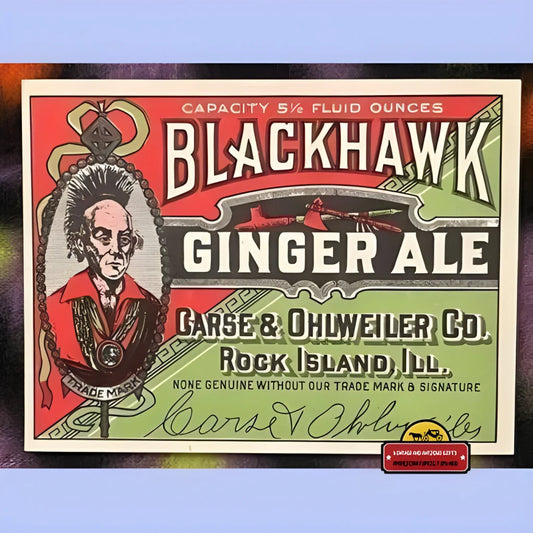 Rare Antique Vintage Blackhawk Ginger Ale Label From the Roaring 20s