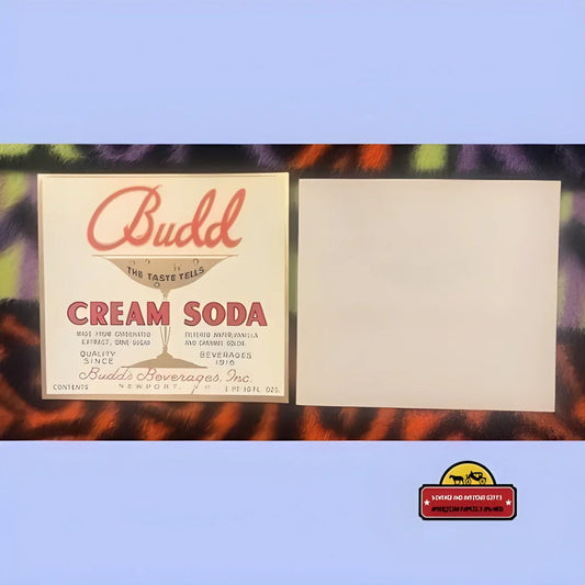 Rare Antique Vintage Budd Cream Soda Label from 1920s Newport