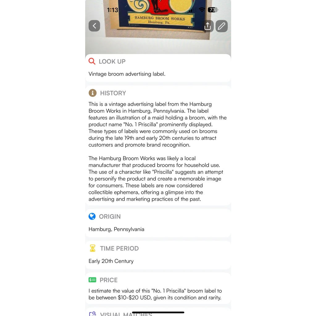 Rare Antique Vintage Priscilla Broom Label Excites Collectors