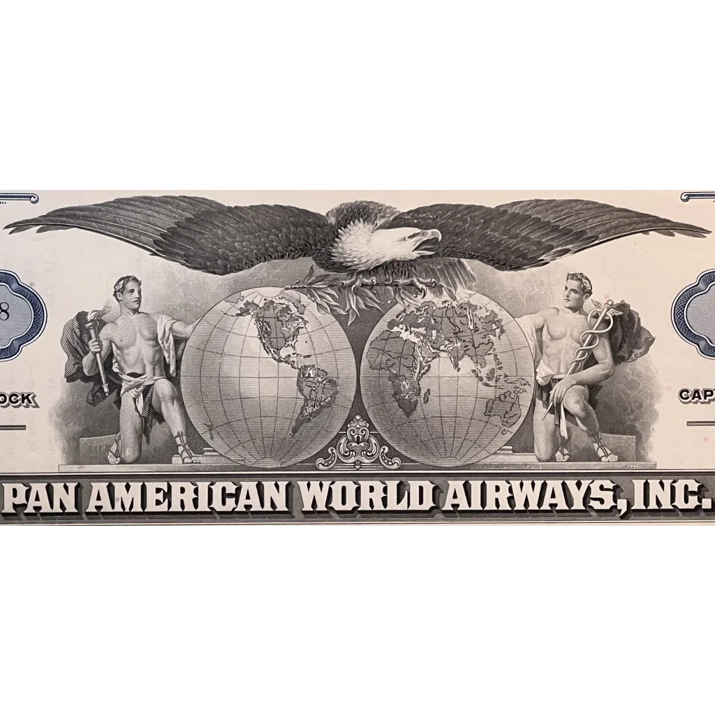 Rare Blue Vintage Pan Am American World Airways Stock Certificate