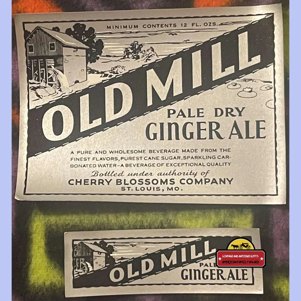 Rare 1930s Old Mill Ginger Ale Labels Antique Vintage Collectible