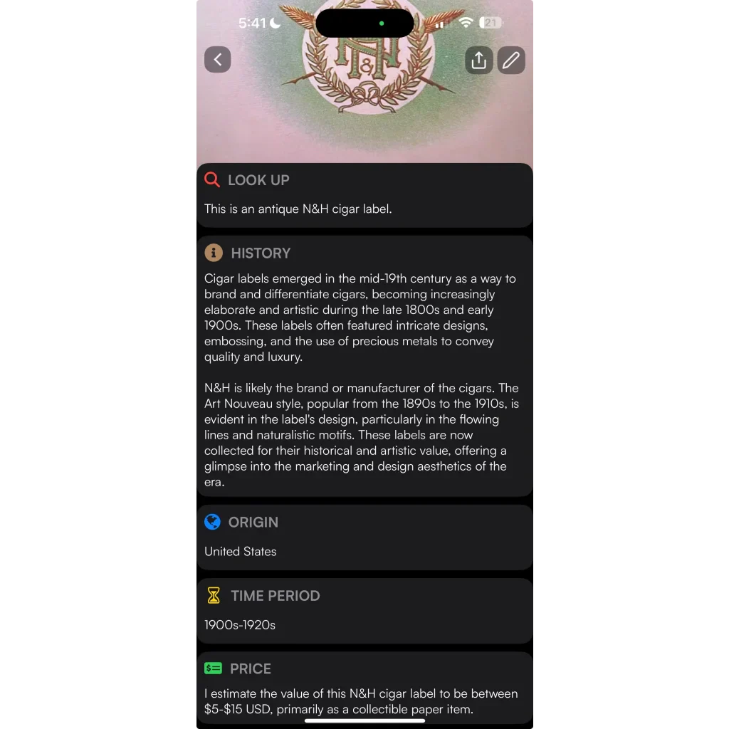 Rare Embossed Cigar Label Unveils Early 1900s Elegance