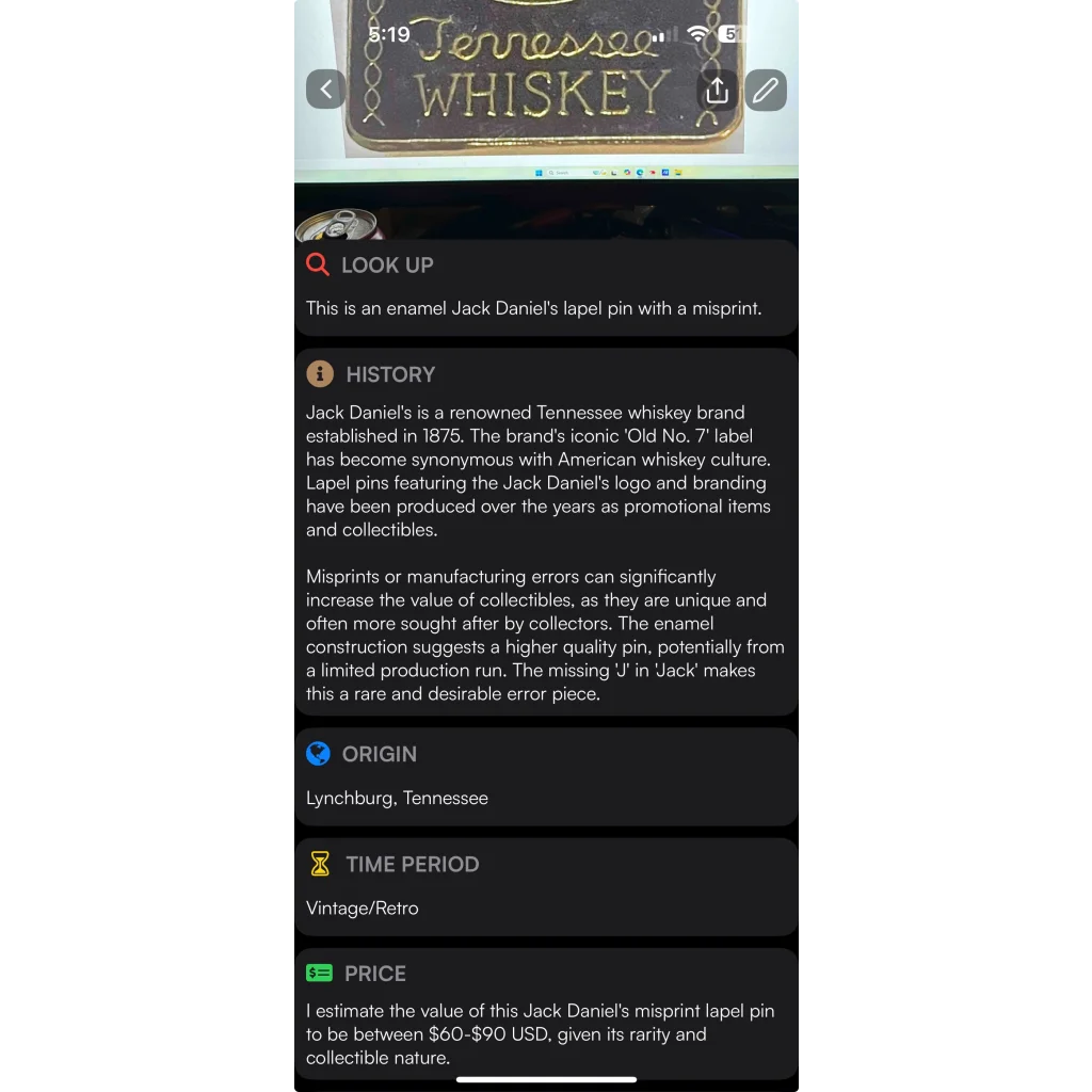 Rare Misprint Jack Daniel's Vintage Enamel Pin for Collectors