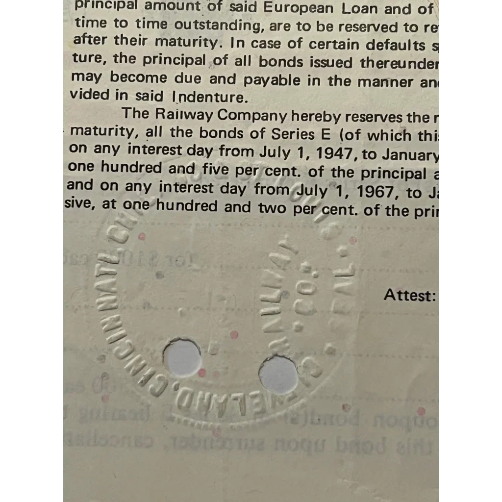 Rare Orange 1927 Cleveland Cincinnati Chicago Railway Bond Certificate