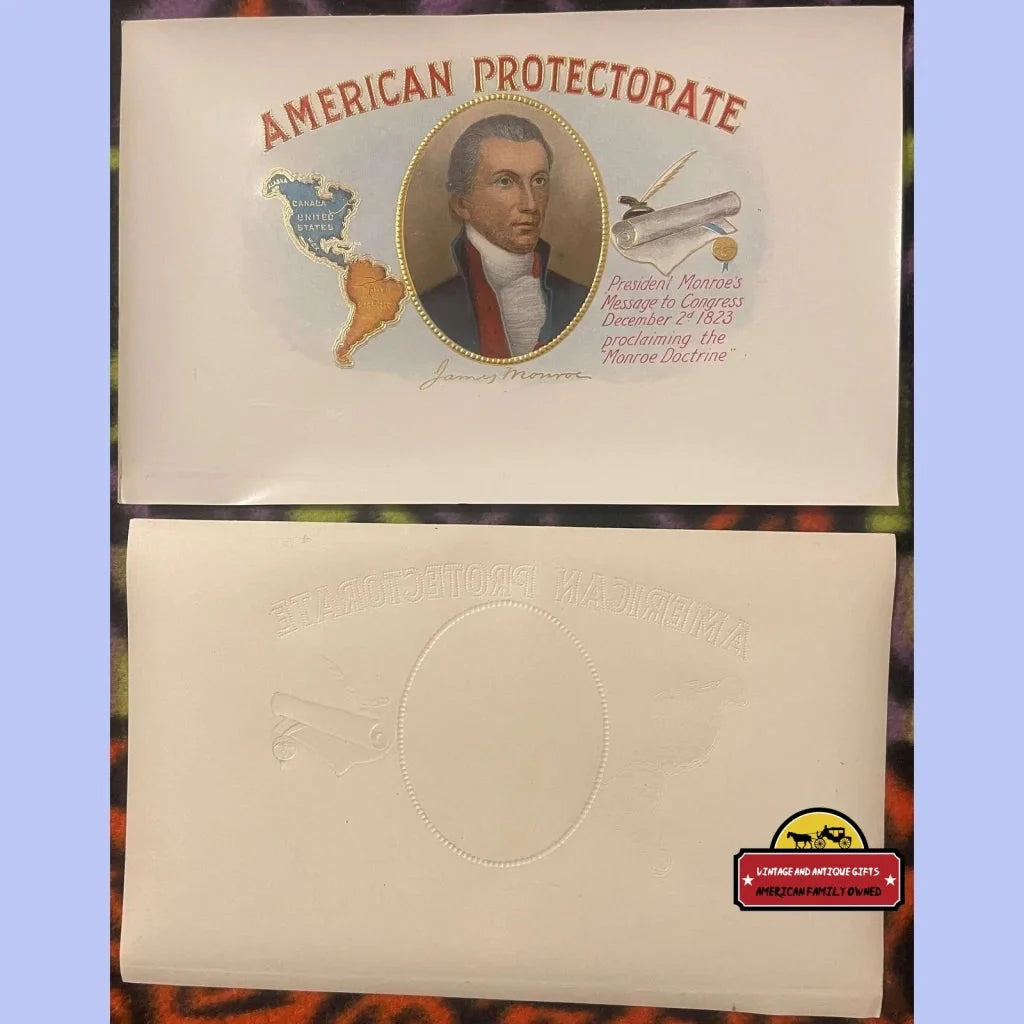 Rare Patriotic Antique 1910s American Protectorate Gold Embossed Cigar Label