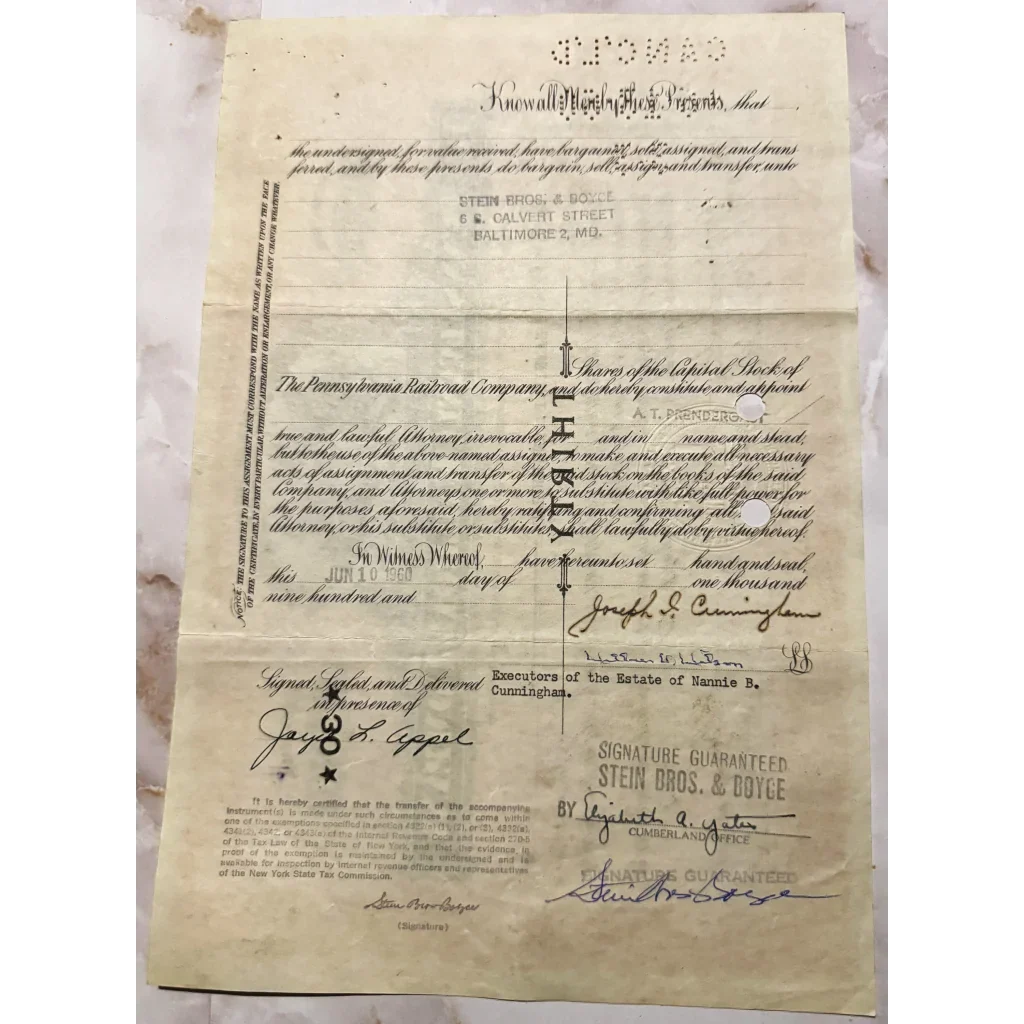 Rare Pennsylvania Railroad Stock Certificate from Early 1900s