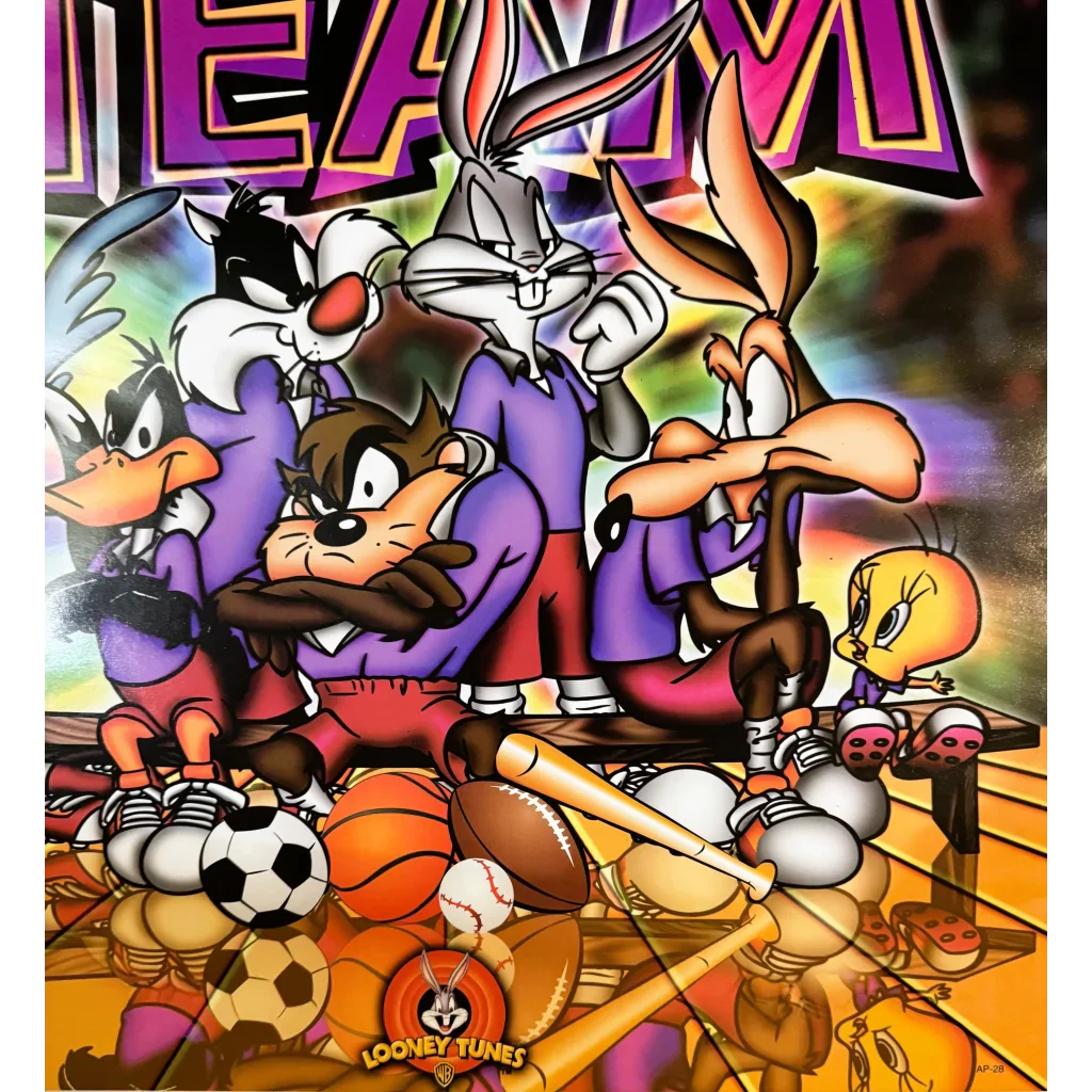 Rare Retro 1990s Looney Tunes Toon Team Sports Poster Extravaganza