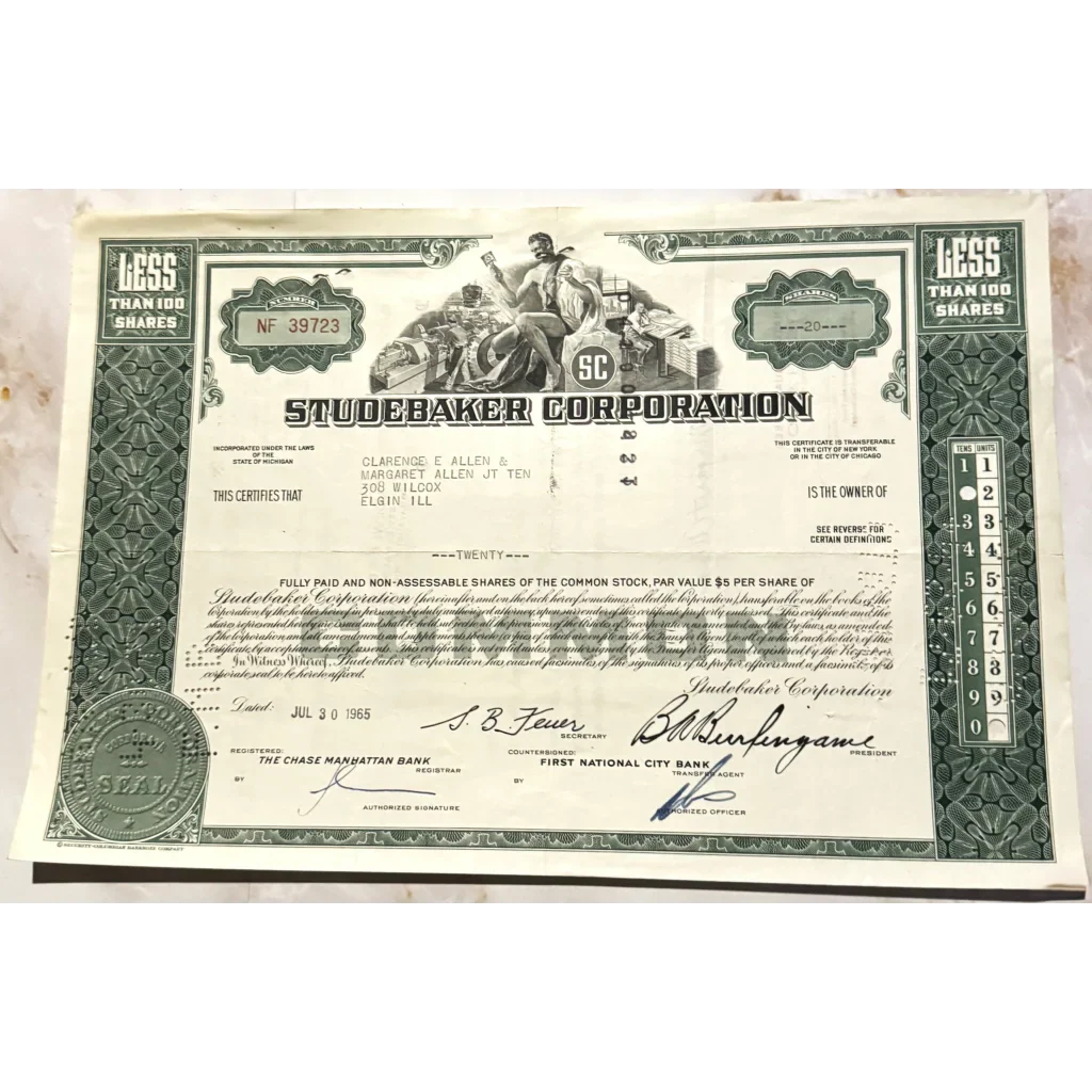 Rare Studebaker Stock Certificate Captures American Auto History